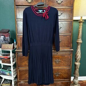 Draper James Navy Dress with Red Trim Bow